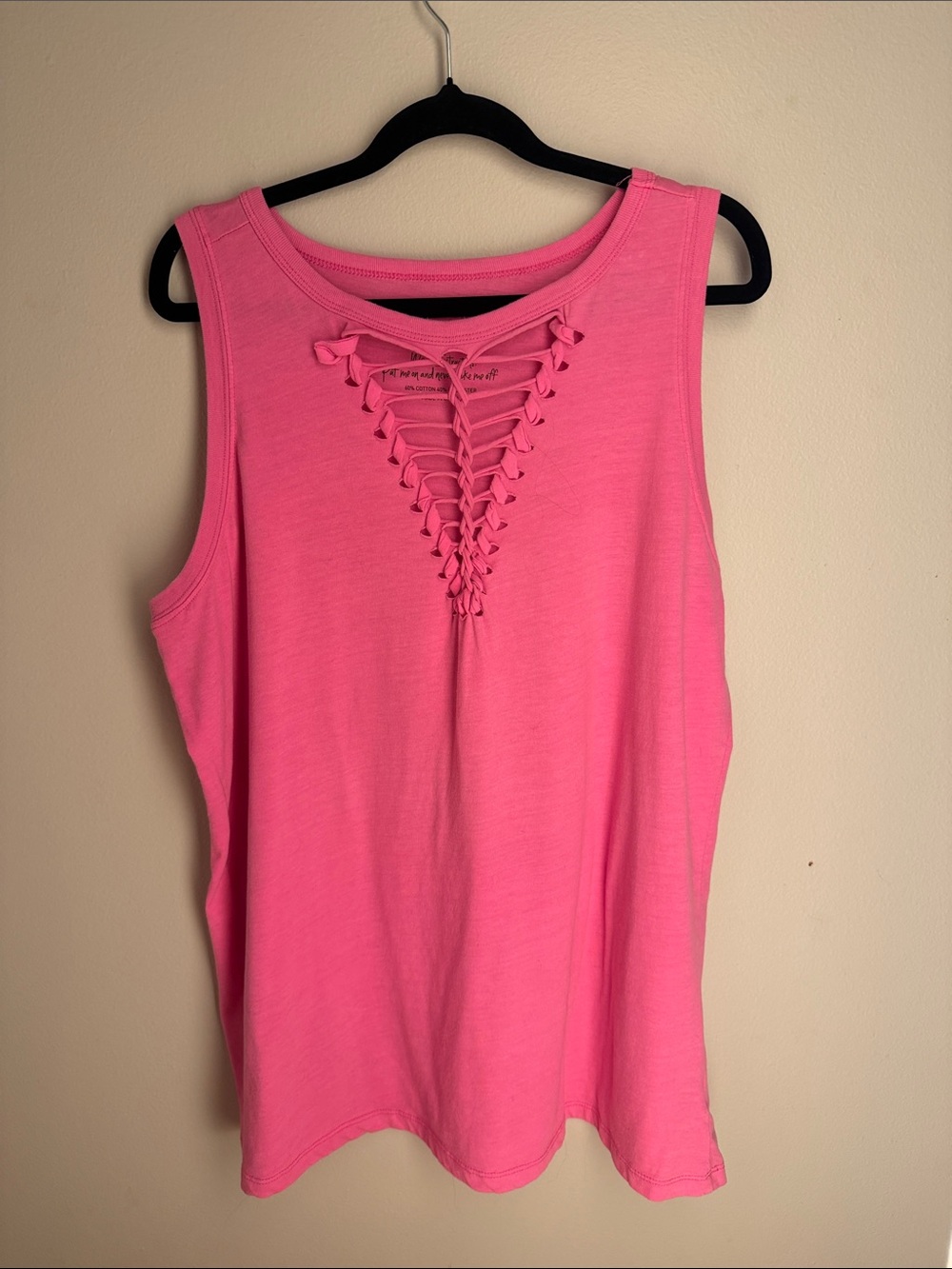 torrid Hot Pink Lace-Up V-Front Tank Top (says 2, fits like a 1)